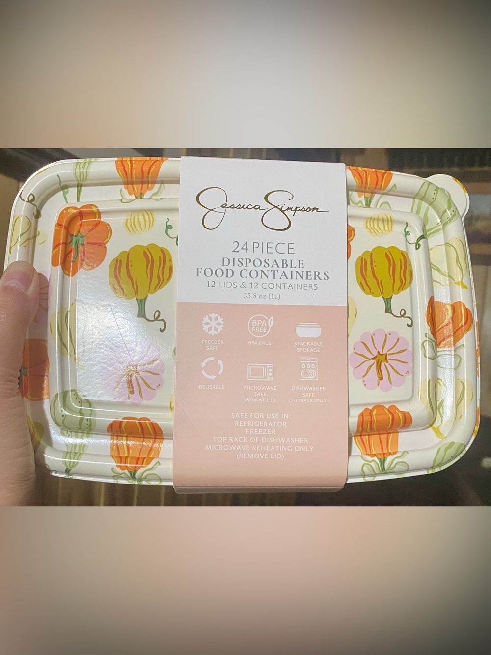 Jessica Simpson 24 Piece Disposable Food Containers festive autumn pattern